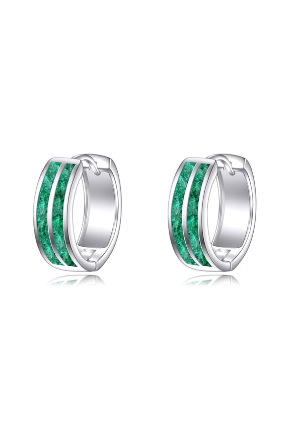 Hoop Earrings for Men Sterling Silver Malachite Huggie Hoops Earrings Jewelry Gift for Men (white gold-malachite)