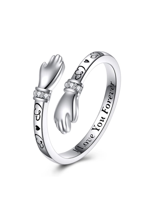 Hug Ring for Women Adjustable S925 Sterling Silver Hug Ring for Women Mom Sister Wife Friends Grandma