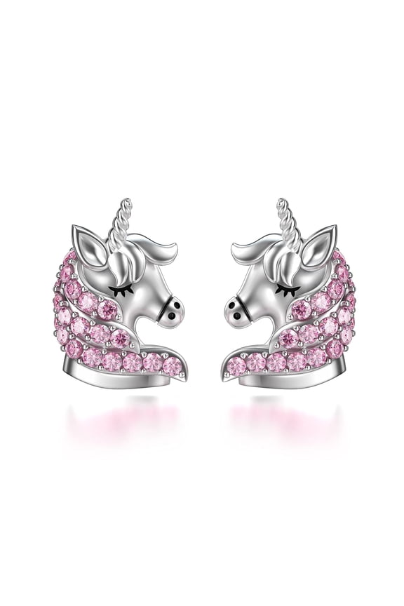 Hypoallergenic 925 Sterling Silve Unicorn Stud Earrings for Women Daughter (Pink)
