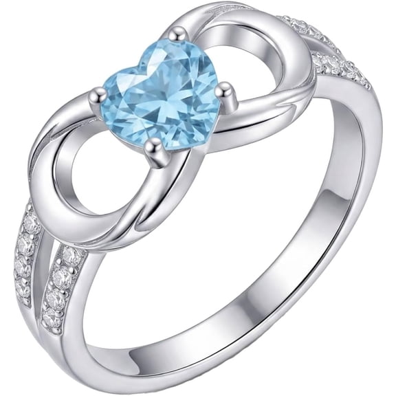 MYSTICPOEM Infinity Heart Promise Ring for Women Infinity Rings Blue Heart Cubic Zirconia Engagement Ring Love Knot Eternity Wedding Band Jewelry Gifts for Wife, Size 7