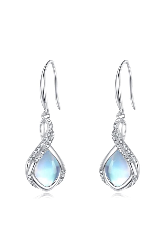 Infinity Moonstone Earrings Sterling Silver Teardrop Bohemian Drop Dangle Earrings Jewelry Gifts for Women