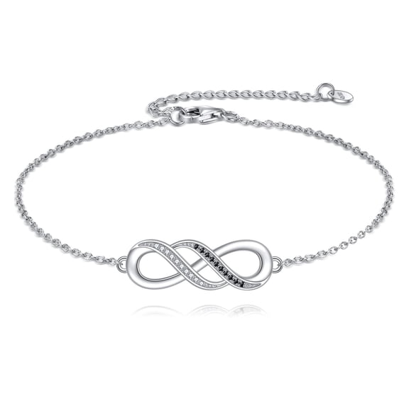 MYSTICPOEM Inifity Bracelets 925 Sterling Silver Adjustable Infinity Black And White Bracelet Jewelry for Women 7-9 Inches
