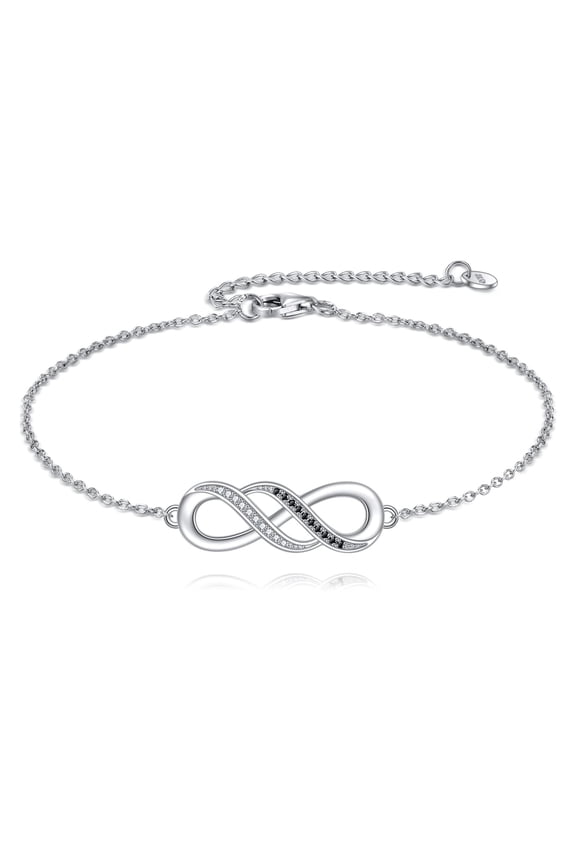 Inifity Bracelets 925 Sterling Silver Adjustable Infinity Black And White Bracelet Jewelry for Women 7-9 Inches