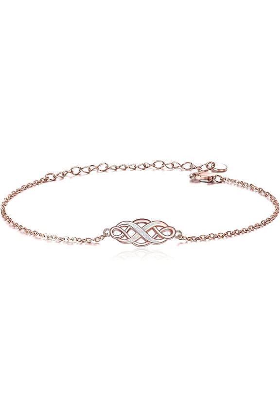 Irish Celtic Knot Bracelets Sterling Silver Infinity Love Opal Bracelet Jewelry 18" for Women