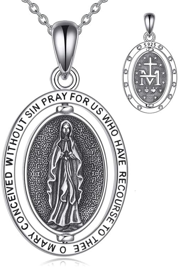 Jesus/Virgin Mary Necklace 925 Sterling Silver Christian Necklace Religious Jewelry for Women Men