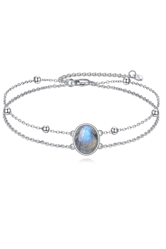 Labradorite Bracelet for Women Sterling Silver Oval Bracelet Beach Jewelry Gift for Women (Oval-Labradorite, 7+2')