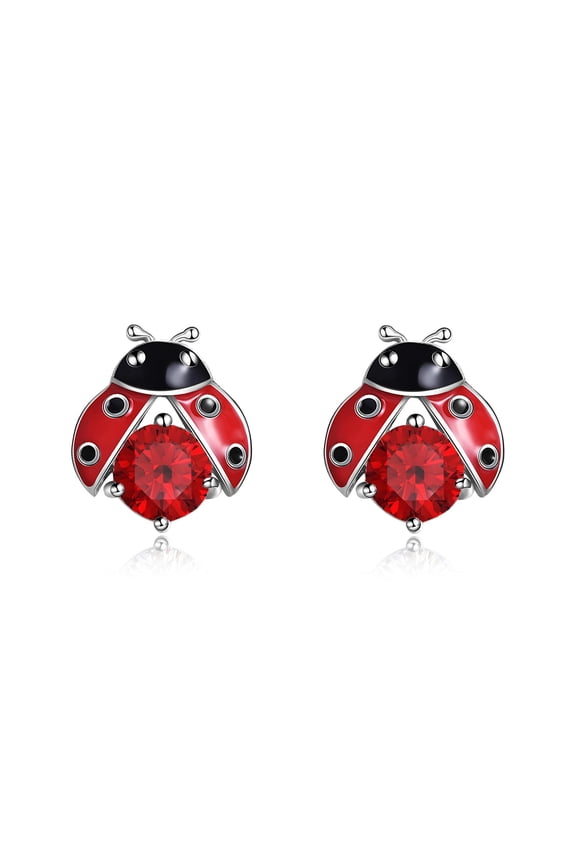 Ladybug Earrings for Women Sterling Silver Diamond Ladybug Stud Earrings Cute Insect Jewelry Gifts