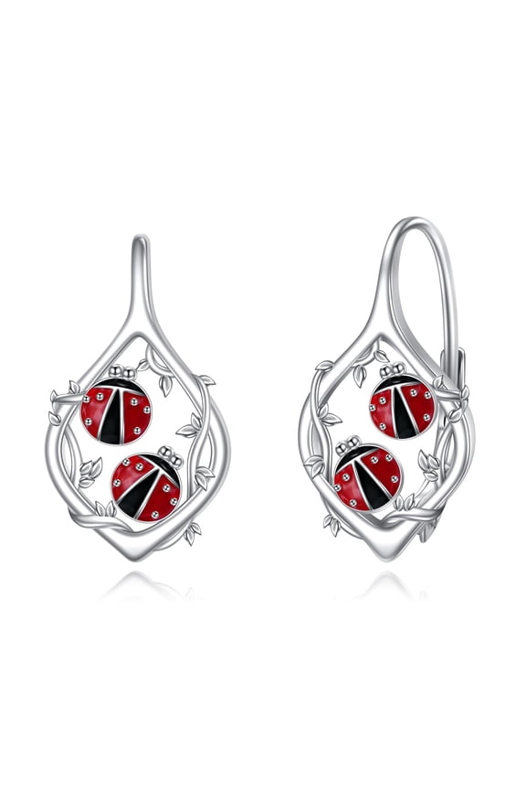 Ladybug Hoop Earrings for Women Sterling Silver Ladybug Leverback Hoop Earrings Jewelry
