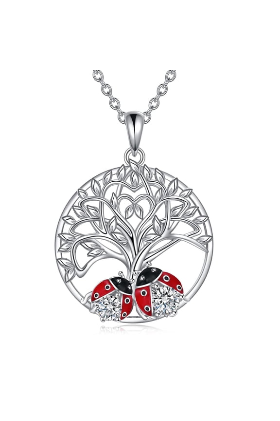 Ladybug Necklace for Women Sterling Silver Tree of Life Necklace Mothers Day Jewelry Gifts for Mother