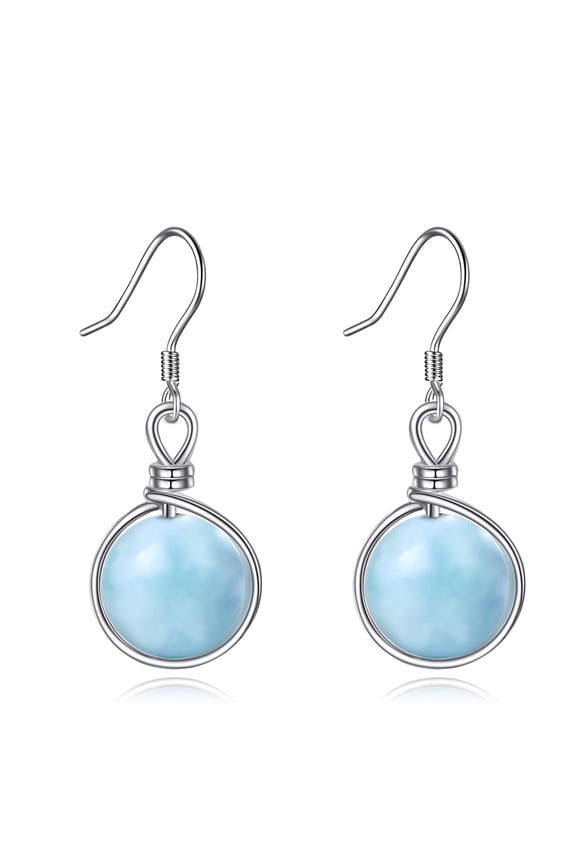 Larimar Ball Earrings 925 Sterling Silver Fidget Anxiety Larimar Drop Dangle Leverback Earrings for Women Jewelry Gifts (larimar)