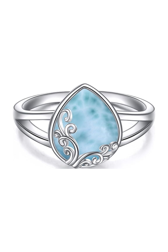 Larimar Ring Sterling Silver Larimar Filigree Band Ring Engagement Gemstone Jewelry Gifts for Women