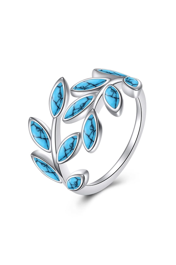 Leaf Ring 925 Sterling Silver Leaf Ring for Women Turquoise Leaves Rings Western Leaves Rings Jewelry Gift for Mother Wife Birthday Anniversary Christmas