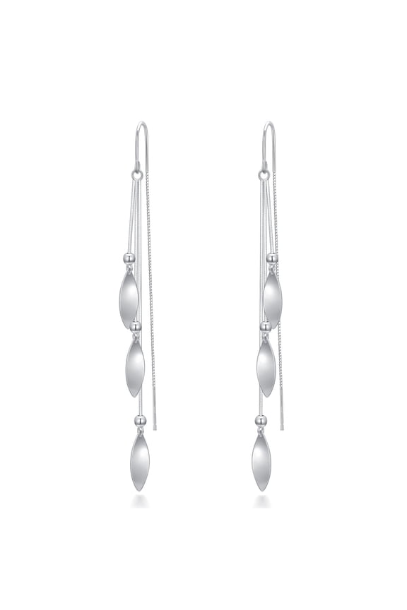 Leaf Threader Earrings for Women 925 Sterling Silver Leaf Tassel Earrings Dangle Drop Earrings Hypoallergenic Jewelry Gift for Women