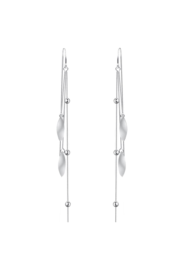 Leaf Threader Earrings for Women 925 Sterling Silver Tassel Chain Earrings Minimalist Threader Dangle Earrings