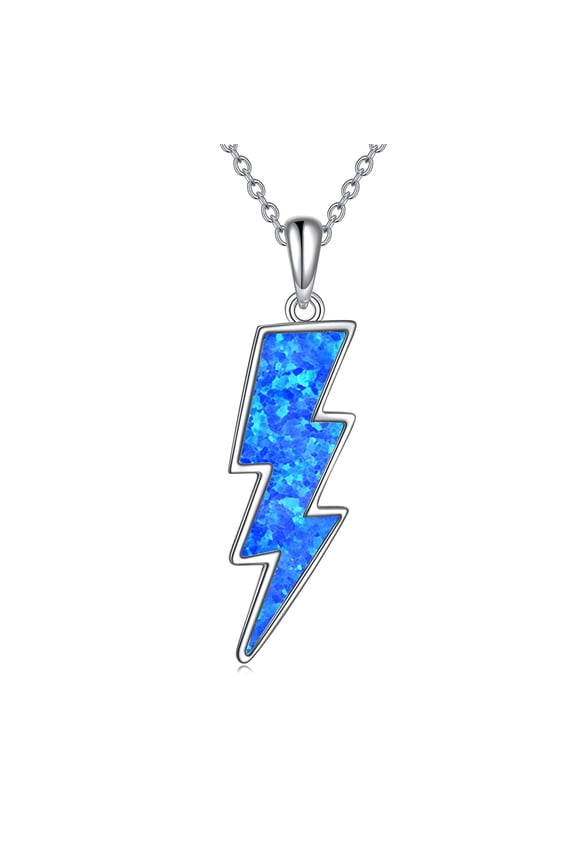 Lightning Bolt Necklace 925 Sterling Silver Blue Opal Thunder Pendant Dainty Minimalist Flash Jewelry Gift for Women