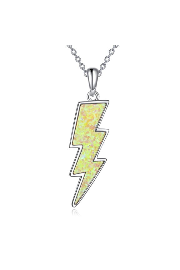 Lightning Bolt Necklace 925 Sterling Silver Yellow Opal Thunder Pendant Dainty Minimalist Flash Jewelry Gift for Women