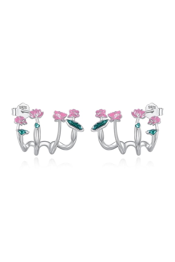 Lotus 925 Sterling Silver Earrings Stud Claw Earrings Cuff Flower Jewelry for Women Gift…