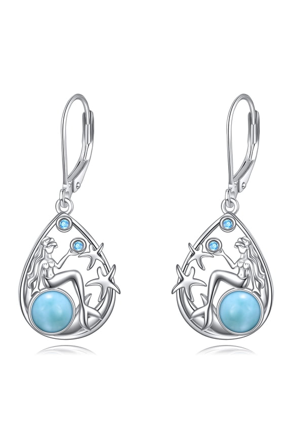 Mermaid Larimar Earrings for Women Sterling Silver Beach Gifts(Mermaid)