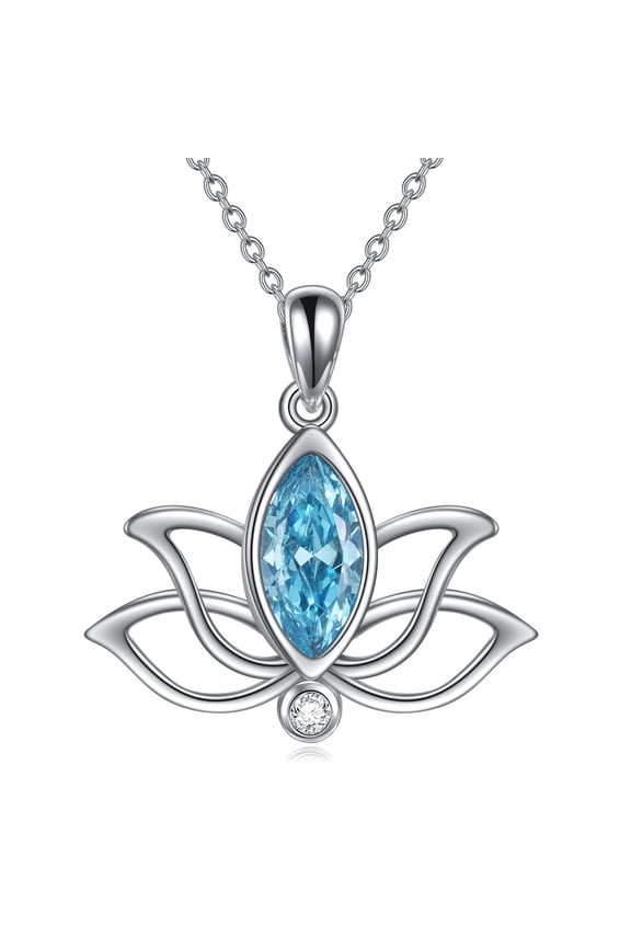Lotus Necklace Sterling Silver December Birthstone Pendant Blue Topaz Jewelry Gifts for Women (Dec)