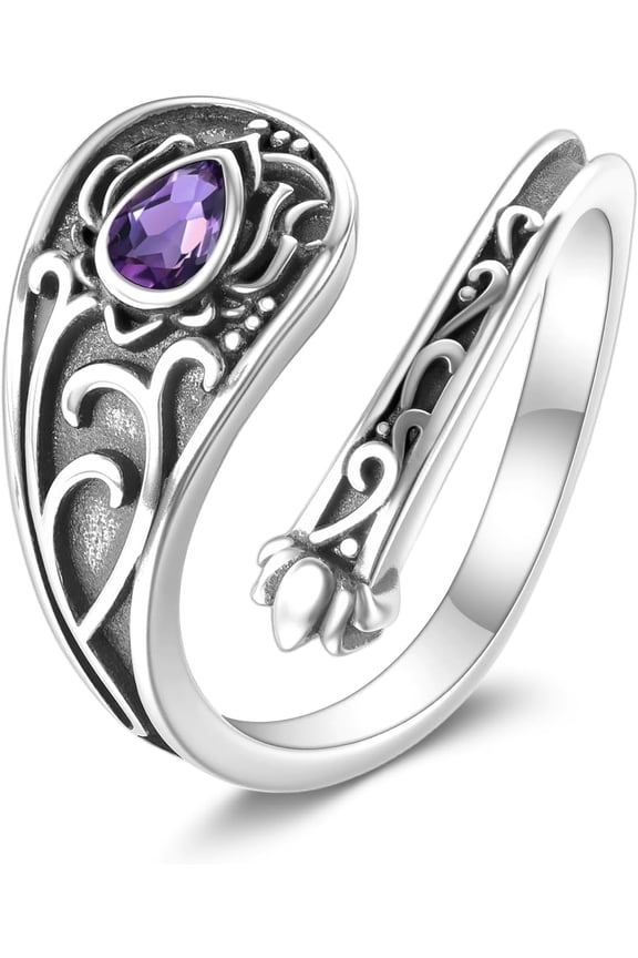 Lotus Ring Exquisite Purple Zircon Lotus Flower Spoon Rings Adjustable Rings Flower Jewelry Christmas Birthday Mothers Day Gifts for Women