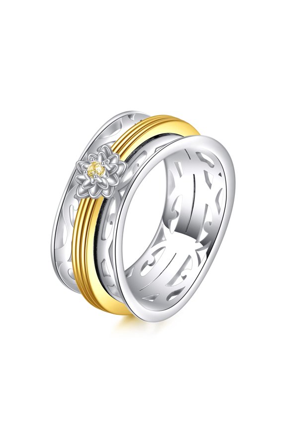 Lotus Ring for Women Fidget Rings for Anxiety 925 Sterling Silver Spinner Rings Jewelry Birthday Gifts 8#