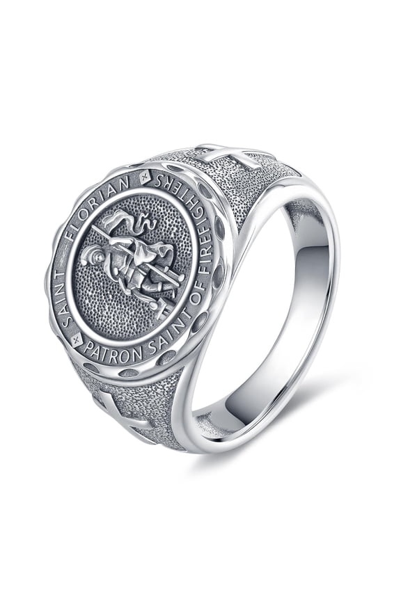 Men's Cross Rings 925 Sterling Silver St Florian Medal Amulet Catholic Rings for Women Protection Jewelry for Men 13#