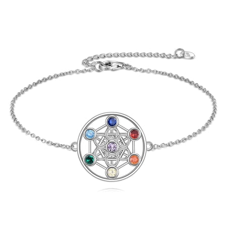 MYSTICPOEM Metatron Cube Bracelet Sterling Silver Sacred Geometry Seals of Archangel Angel Jewelry 7 Chakra Talisman Gifts for Women Men