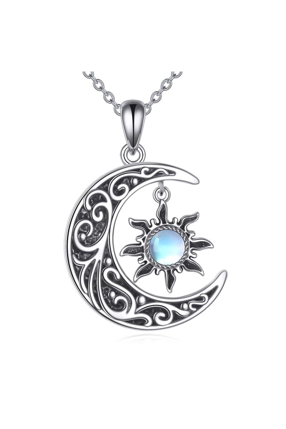 Moon Necklace for Women Sterling Silver Sun Moon Pendant Sun Jewelry for Women Crescent Celestial Gifts for Mom