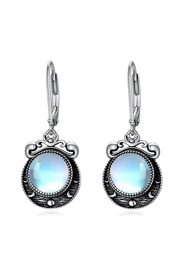 Moon Phase Earrings Sterling Silver Crescent Moon Phase Dangle Drop Earrings for Women Moonstone Leverback Earrings Moonstone Jewelry Gift for Women Mom Wife