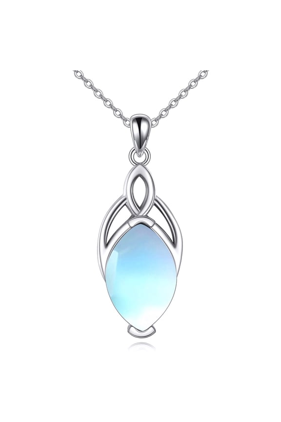 Moonstone Necklace for Women 925 Sterling Silver Celtic Trinity Knot Moon Stone Pendant Blue Moonstone Jewelry Gifts for Women Mom