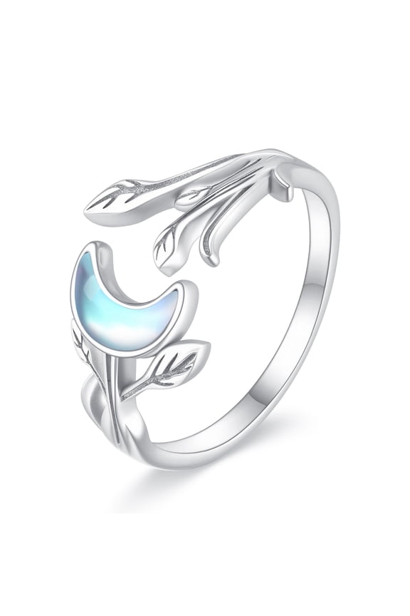 Moonstone Ring 925 Sterling Silver Adjustable Moon Open Ring Vintage Crescent Jewelry for Women(7-8)