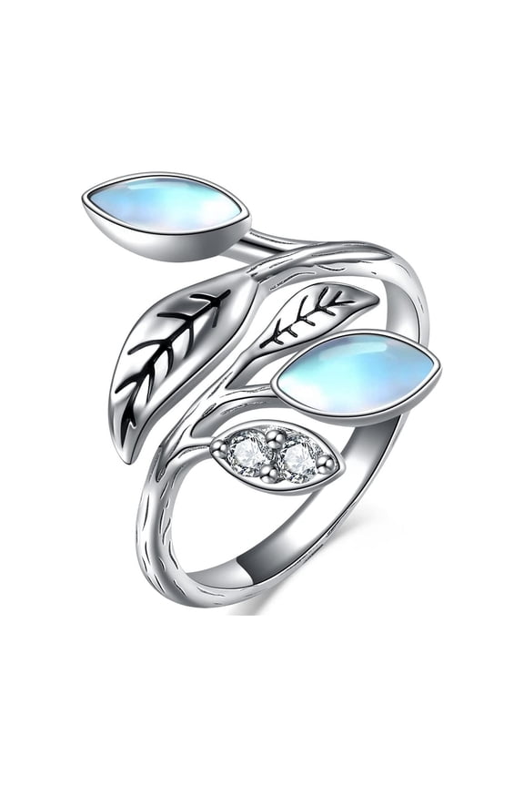 Moonstone Silver Ring for Women Witches Ring 925 Sterling Silver Leaf Ring Jewelry Gifts for Women Wife Mothers Day Gifts