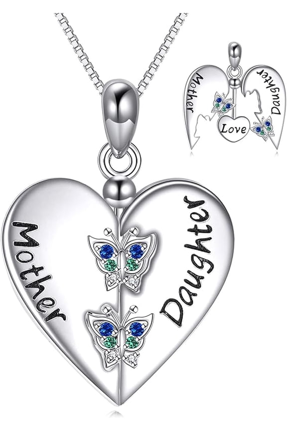 Mother Daughter/Couple Necklace Sterling Silver Necklace Sterling Silver Butterfly/Key/Rose Pendant Jewelry Gifts for Mom/Sister/Lovers