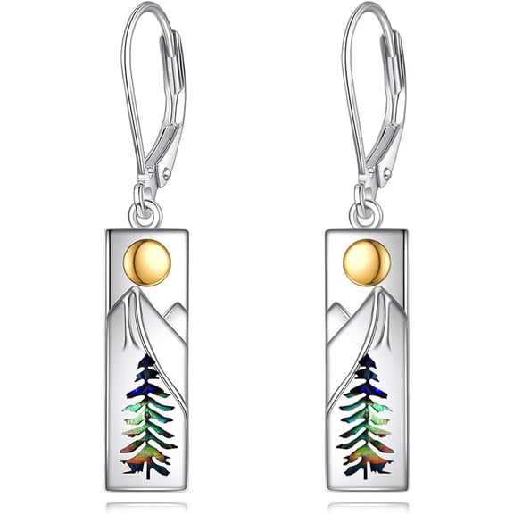 MYSTICPOEM Mountain Earrings 925 Sterling Silver Abalone Dangle Drop Mountain Jewelry Gift for Skiers, Hikers, Campers, Climbers and Nature Lovers