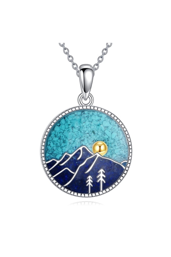 Mountain Necklace for Women 925 Sterling Silver Mountain Pendant Turquoise Sandstone Jewelry Gift for Skiers, Hikers, Campers, Climbers, and Nature Lovers (Turquoise)