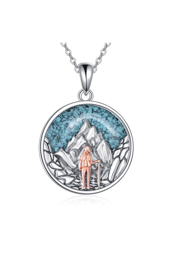 Mountain Necklace for Women 925 Sterling Silver Turquoise Pendant Jewelry Outdoor Hiking Gift for Her