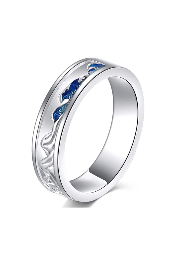 Mountain Ring for Women Sterling Silver Ocean Wave Mountain Range Band Ring Nature Mountain Jewelry Gift for Women Men Nature Lovers Size 7