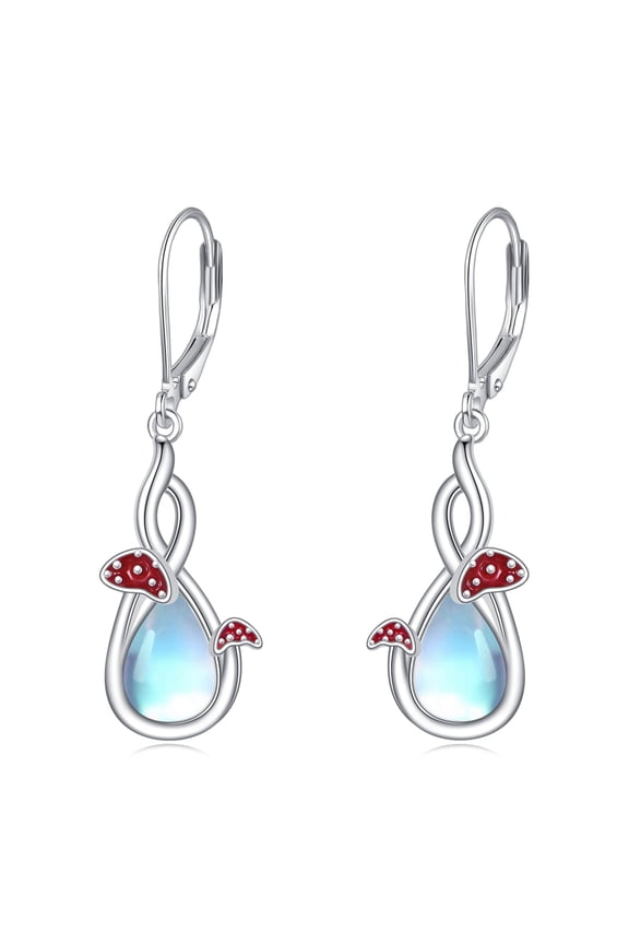 Mushroom Earrings for Women 925 Sterling Silver Moonstone Dangle Drop Earrings, Infinity Leverback Jewelry Gifts for Women