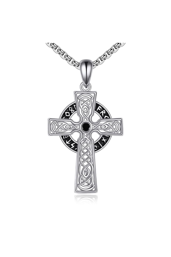 Norse Viking Rune Necklace 925 Sterling Silver Celtic Cross Necklace for Men Women, Vintage Amulet Jewelry Gifts
