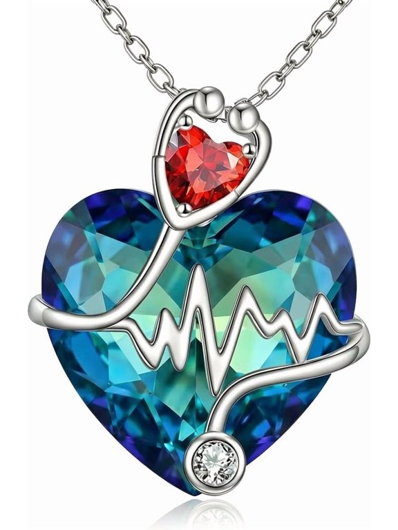 Nurse Necklace Stethoscope Pendant with Heartbeat Blue Crystal, Medical Jewelry Gifts for Women, RN Registered Nurse Doctor Graduation Birthday Gift