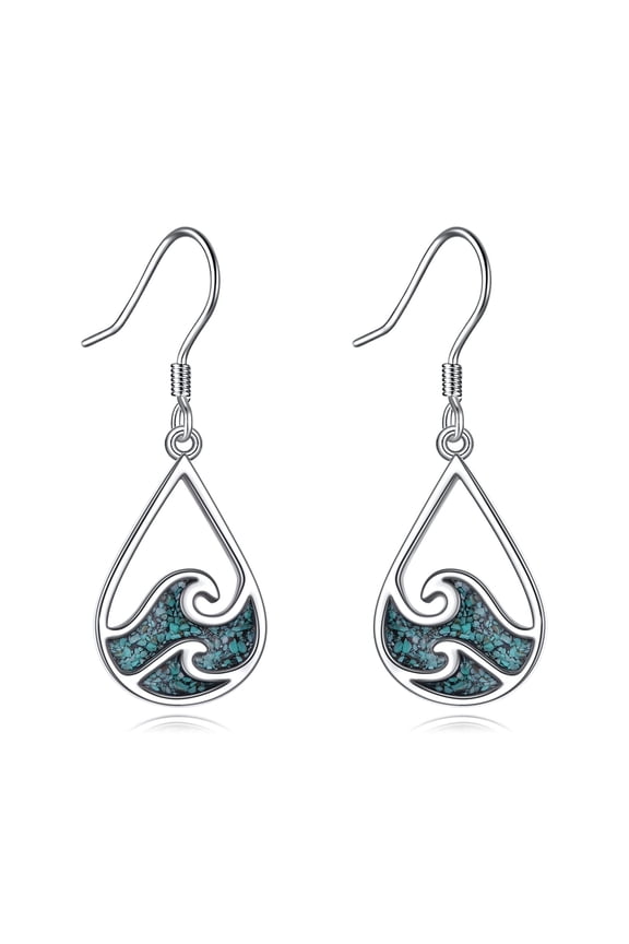 Ocean Wave Earrings Sterling Silver Dangle Drop Dangling Earrings Jewelry Gifts for Women