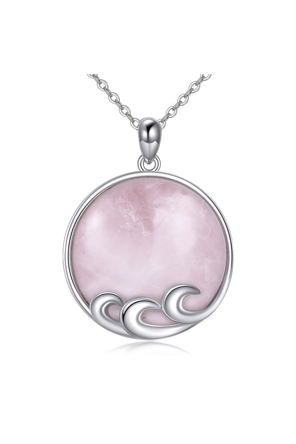 Ocean Wave Necklaces Sterling Silver Wave Rose Stone Beach Pendant Necklaces Jewelry for Women