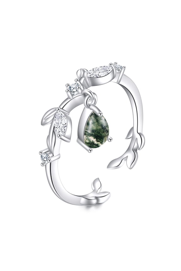 Olive Branch Ring 925 Sterling Silver Moss Agate Olive Leaf Ring Olive Branch Leaf Wrap Jewelry for Women