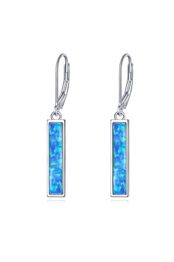 Opal Bar Earrings for Women Sterling Silver Blue Opal Leverback Earrings Jewelry Gift(blue)