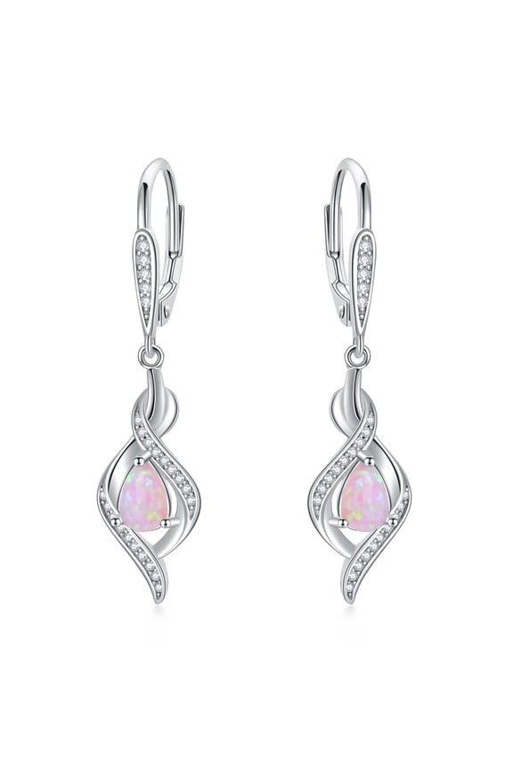 Opal Earrings 925 Sterling Silver Pink Opal October Birthstone Dangle Drop Dangly Leverback Earrings Valentine's Day Jewelry Gifts for Women