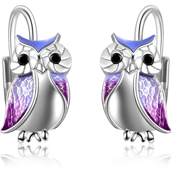 MYSTICPOEM Owl Earrings for Women Sterling Silver Cat Earrings for Cat Lovers Gift Drop Leverback Earrings for