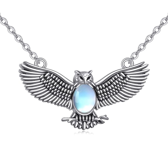 MYSTICPOEM Owl Necklace Sterling Silver Moonstone Bird Pendant Necklace Owl Jewelry for Women Gifts for Bird Lovers Graduation Gifts for Her