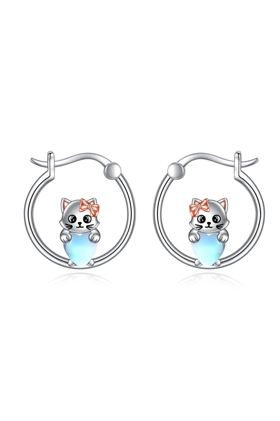 POPLYKE CatOtterHummingbird Hoop Earrings for Women 925 Sterling Sliver Cute Animal Hoop Earrings
