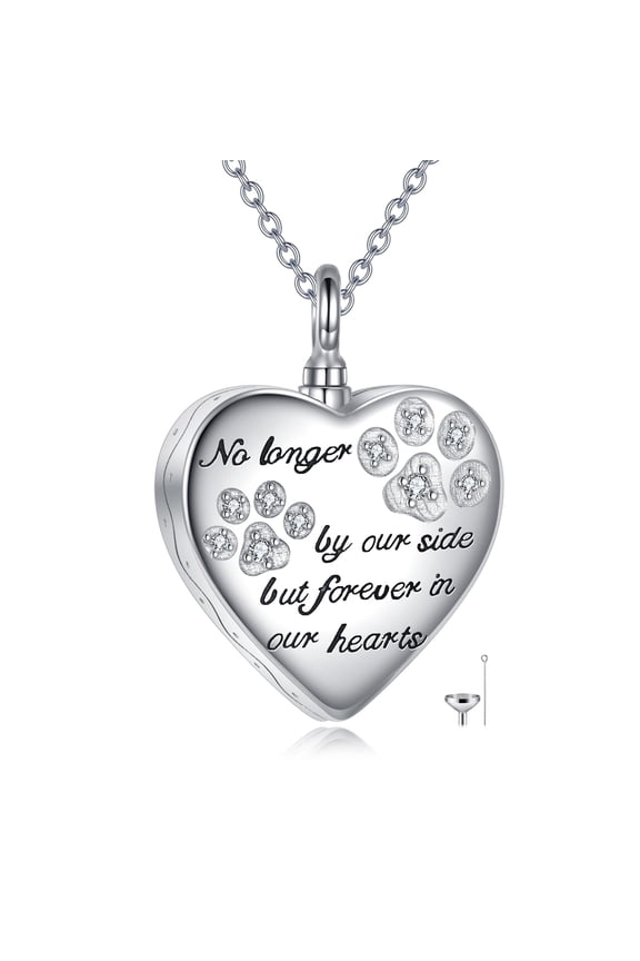 Paw Print Urn Necklace for Women 925 Sterling Silver Cremation Jewelry with Adjustable Chain Heart Pendant and Funnel Filler Kit Eternal Memorial Keepsake for Pet Lovers