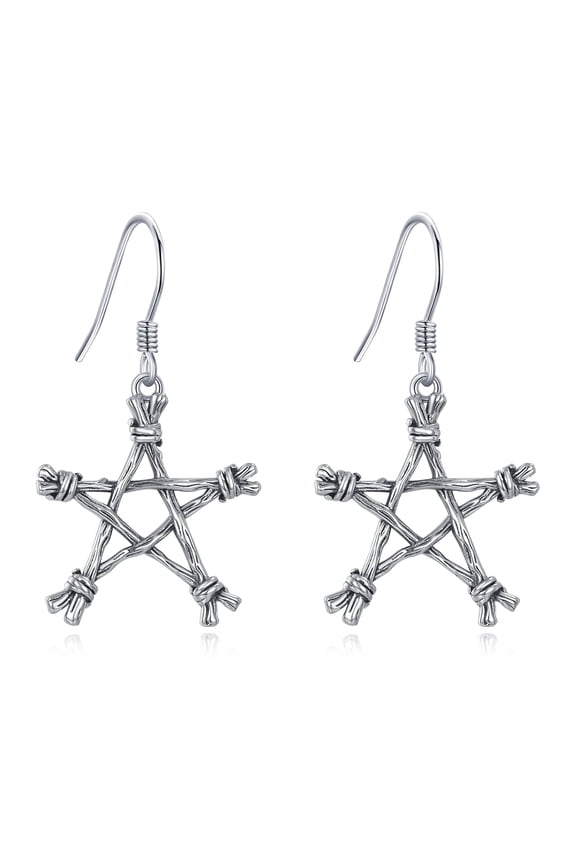 Pentagram Earrings Sterling Silver Pentacle Dangle Drop Earrings Minimalist Wiccan Jewelry for Women Pagan Gifts for Witch